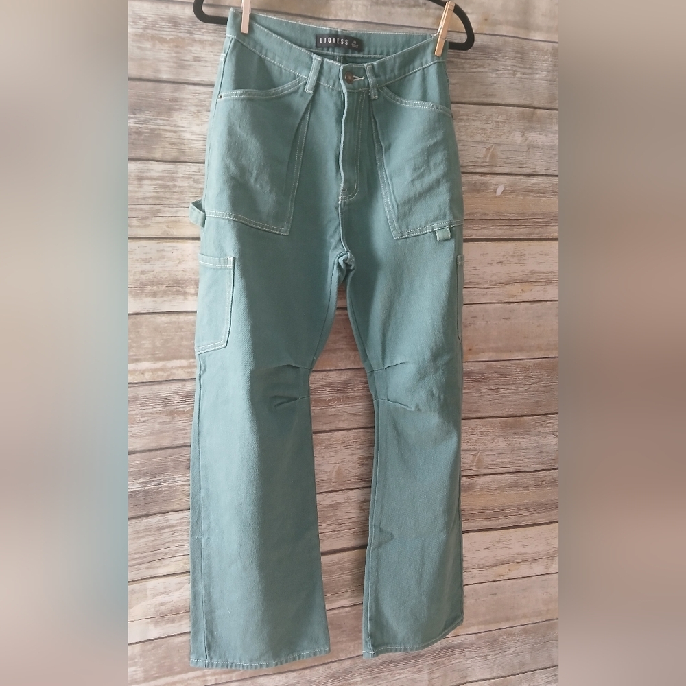 Lioness Green, Barrel Leg , Cargo Pants
